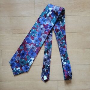 Norseman Watercolor Floral Maroon Blue Green Mens Tie Neckwear Made in the USA